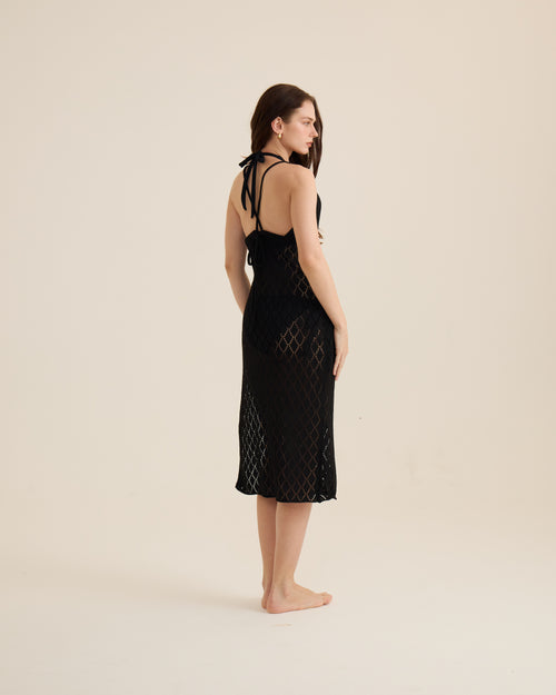 Crochet Midi Cover Up - Black
