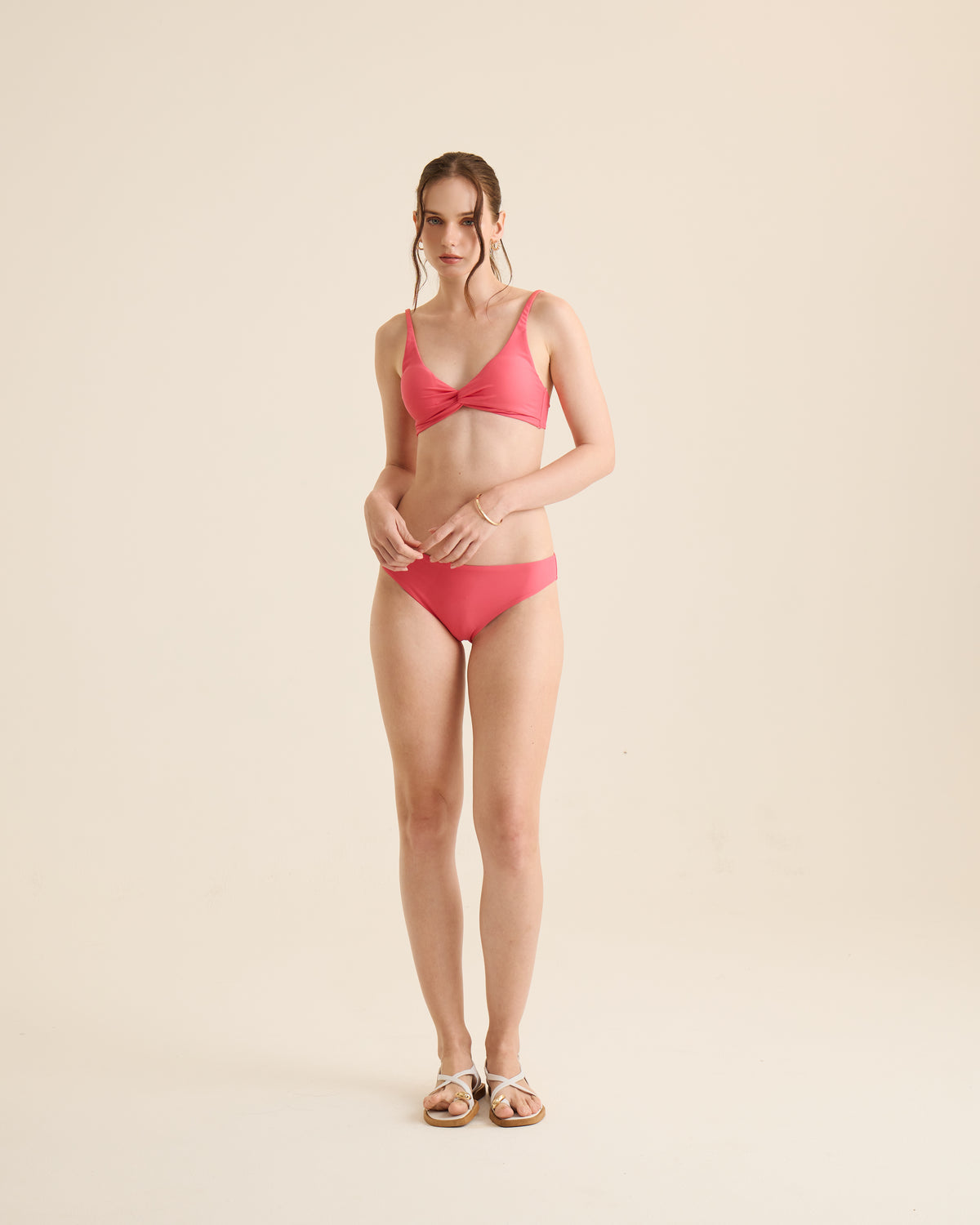 Minimalist Twist-Front Bikini Set - Pink