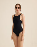 Textured Ribbed Open-Back One-Piece - Black